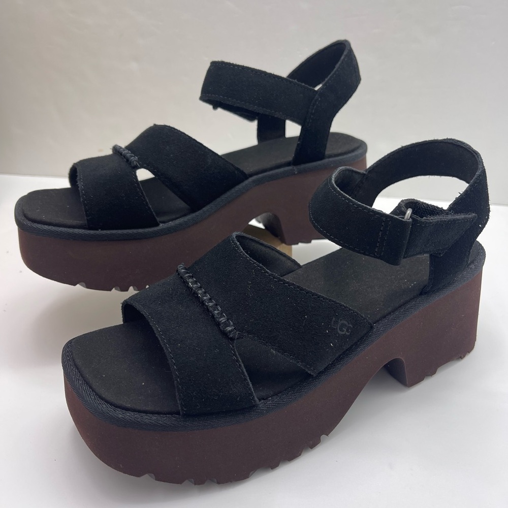 UGG WMNS10 Lug Sole NEW HEIGHTS Suede ANKLE STRAP Platform Heeled Sandals
Black - Picture 15 of 16